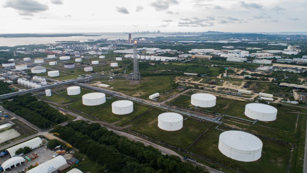 Aerial view of Ecopetrol refinery in Cartagena, Colombia